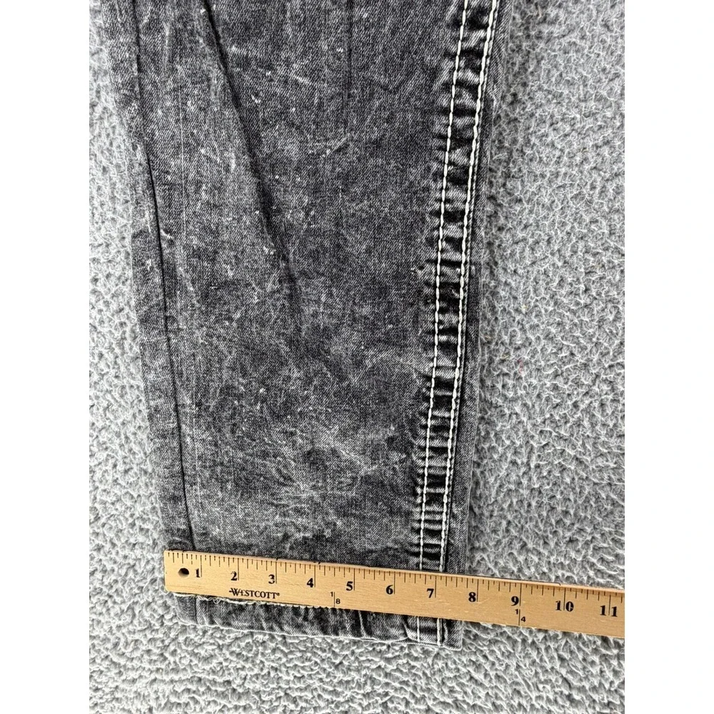 True Religion Men Acid Wash Black Jeans Thick White Stitching Straight Leg 34x30